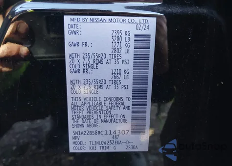 2024 Nissan Murano Sv Intelligent Awd z USA, uszkodzony, nr VIN 5N1AZ2BS8RC114307